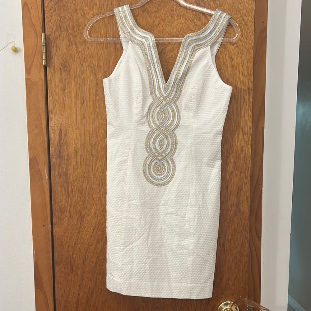 Lilly Pulitzer White Embellished Embroidered Sheath  Dress